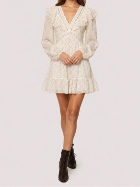 Lost + Wander Cream V-Neck Ruffle Mini Dress